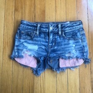 American Eagle Distressed Lace Pocket Jean Shorts